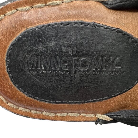 Minnetonka Womens 11 Aztec Leather Woven Thong Sandals Red Blue Boho Tribal - Picture 7 of 10